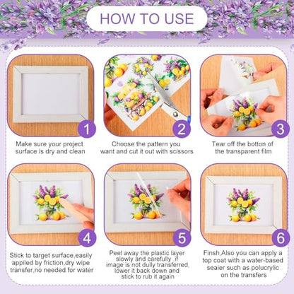BBTO 12 Sheets Rub on Transfers for Crafts Wood Furniture DIY, 5.5" x 5.7" - style: Lemon
