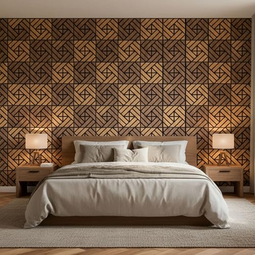 WoveN SounD Acoustic Wall Panels, Teak, 16 Pack, 12x12 in - color: Grid Weave, Teak, 16 Pack