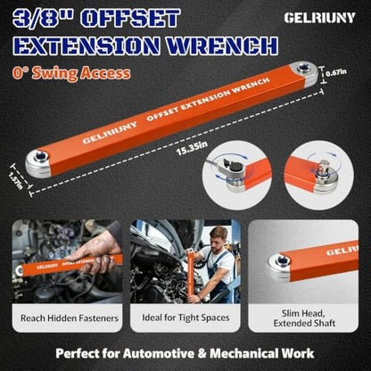 6 Pcs Offset Extension Wrench Set, 3 Extension Clamps with 24T&72T Ratchets