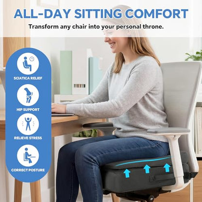 BALAPET Adjustable Thick Seat Cushion to Raise Height, Ergonomic Hip Cushion Post Surgery for Long Sitting, Memory Foam Hip Replacement Recovery Aids with Anti-Slip Strap(Gray) - color: Gray