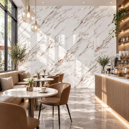 White Brown Marble Peel and Stick Wallpaper, 23.6 x 118 in - color: White Brown Marble, size: 23.6" x 118"