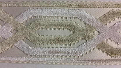 3.5" Woven Trim Tape with Velvet Embroidery H-1109/4 Cream, Navy Blue & French Blue Sold By The Yard Upholstery/Drapery