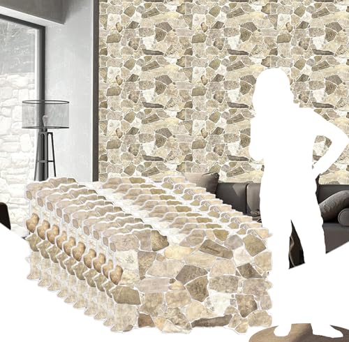 Dundee Deco 3D Stone Wall Panels - Pack of 10, 39"x25" Panel, Covers 67 sq. ft - Brown Beige Wall Paneling for Interior Wall Decor - size: Pack of 10 (39" x 25")