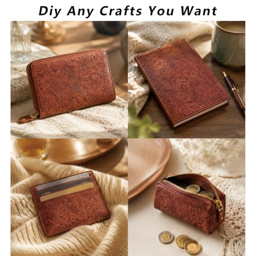 11.8 x 53.9 Inch Brown Floral Embossed Texture Leather Fabric