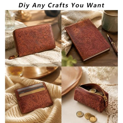 11.8 x 53.9 Inch Brown Floral Embossed Texture Leather Fabric