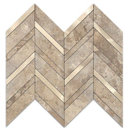 Yipscazo 10-Sheet Herringbone Backsplash Peel and Stick Tile, Beige Stone Mixed Metal Gold PVC Stick on Backsplash for Kitchen, Waterproof Self Adhesive Wall Tile for Bathroom - color: Beige Stone Mixed Metal Gold