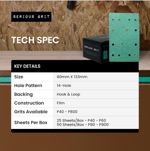 Serious Grit - 3" x 5" (80x133mm) 14-Hole P400 Grit Sandpaper - 50 Pack Box - style: 400 Grit