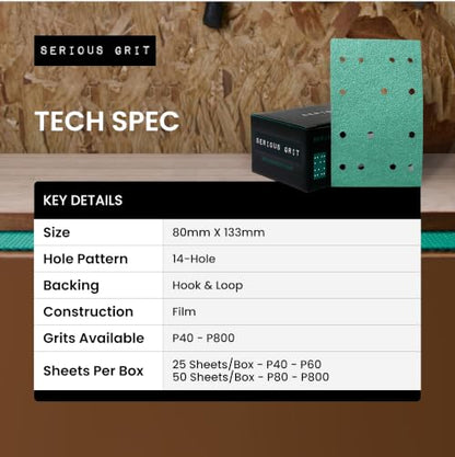 Serious Grit - 3" x 5" (80x133mm) 14-Hole P400 Grit Sandpaper - 50 Pack Box - style: 400 Grit