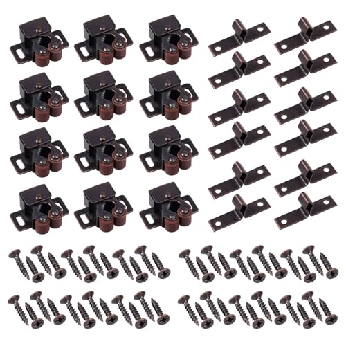 Justech 12 Pack Double Roller Cabinet Latches with Screws, Brown