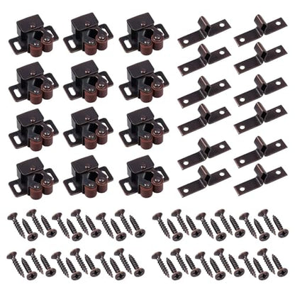 Justech 12 Pack Double Roller Cabinet Latches with Screws, Brown
