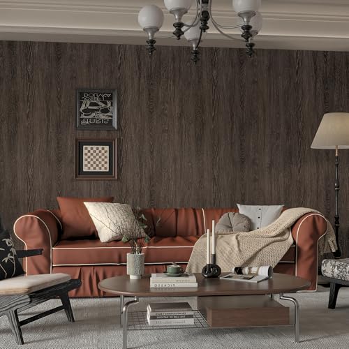 TOTIO 32x315inch Extra Wide Wood Grain Wallpaper Peel Stick Chocolate Brown Dark Walnut Texture Contact Paper Air Guide Slot Design Matte Thickened Self-Adhesive Wall Sticker Waterproof Vinyl Wrap - color: Chocolate Brown, size: 32" x 315"
