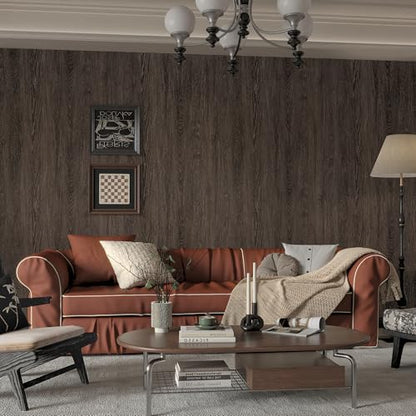 TOTIO 32x315inch Extra Wide Wood Grain Wallpaper Peel Stick Chocolate Brown Dark Walnut Texture Contact Paper Air Guide Slot Design Matte Thickened Self-Adhesive Wall Sticker Waterproof Vinyl Wrap - color: Chocolate Brown, size: 32" x 315"