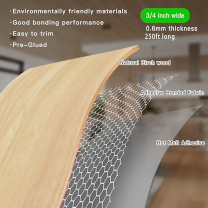 YANYE Birch Edge Banding, 3/4 inch x 250ft roll of Veneer Real Wood Edge Banding Pre-glued Flexible Tape - color: Birch, size: 3/4"x 250ft