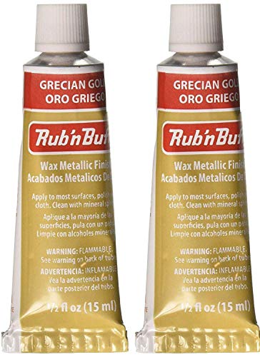 Amaco Rub 'n Buff Wax Metallic Finish - 2 Grecian Gold 15ml Tubes - Versatile Gilding Wax for Finishing Furniture Antiquing and Restoration - Rub and Buff Colors Set of Two