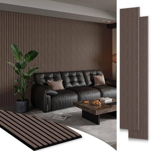 SMARTSTANDARD 2 Pack 106" x 12.6" Wood Slat Wall Panels, Dark Walnut - color: Dark Walnut, size: 106" x 25.2"