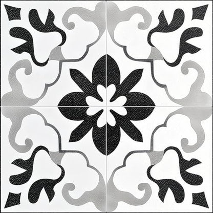HOMETITUTE Black White Retro Peel Stick Vinyl Floor Tile 12x12 Inch - style: Black and Gray Vintage Floral