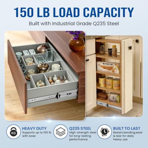 Soft Close Heavy Duty Drawer Slides Load 136 lbs Full Extension Runners 12 14 16 18 20 22 24 26 28 30 32 34 36 38 40 Inch Side Mount Rails for Drawer Capacity 136 lb 1 Pair(Soft Close) - size: 22 Inch, style: Soft Close