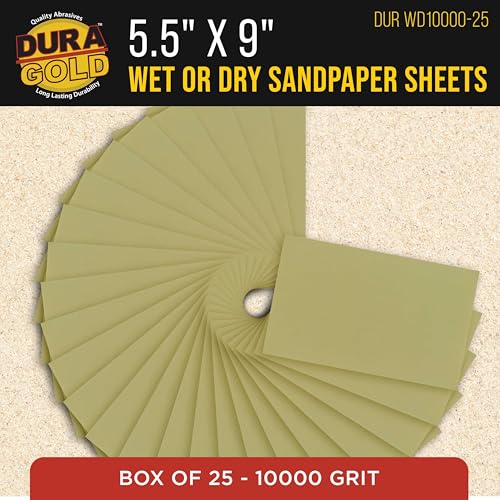 Dura-Gold 5-1/2" x 9" Wet or Dry Sandpaper Sheets, 1000 Grit, Box of 25 - size: 10000-Grit