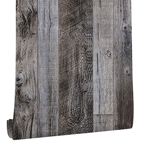 Yun-aeon Natural Wood-Gray Contact Paper Peel and Stick Wallpaper - color: Natural Wood-Gray, size: 17.3" x 236"