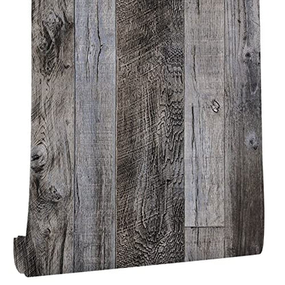 Yun-aeon Natural Wood-Gray Contact Paper Peel and Stick Wallpaper - color: Natural Wood-Gray, size: 17.3" x 472.4"