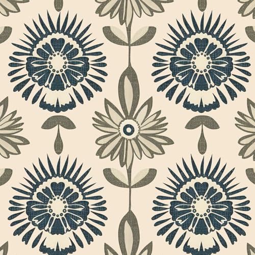 BOKEBEVE Boho Floral Peel and Stick Wallpaper Beige Blue 17.5 x 78.5In - color: Dark Beige/Blue/Green, size: 17.5" x 78.5"