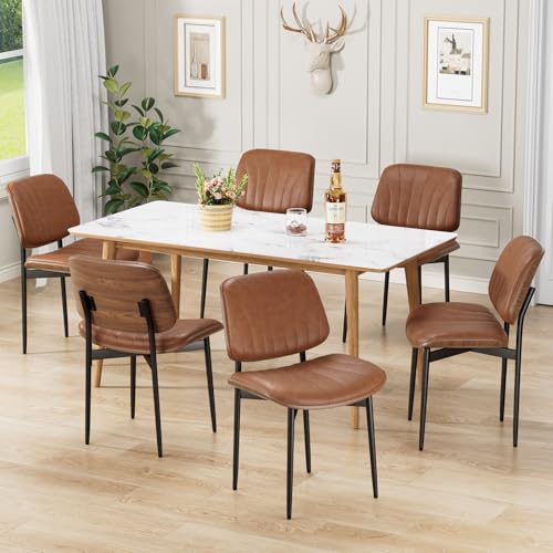 REONEY Dining Chairs Set of 4, Mid-Century Modern Kitchen Chairs, Camel - color: Camel Shell Strips