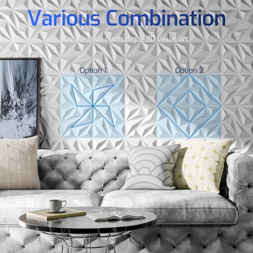 3D Wall Panels White 16 Pack, 12" x 12" - color: White Diamond