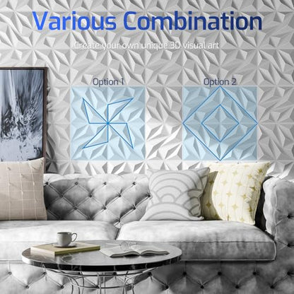 3D Wall Panels White 16 Pack, 12" x 12" - color: White Diamond