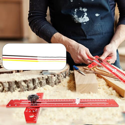 6 Pcs Woodworking Scriber Marking Line Ruler Adjustable Aluminum Alloy Sliding T-Square Ruler Precision Line Drawing Aid Ruler with Angle Scale Measuring Tool and Carpenter Pencil
