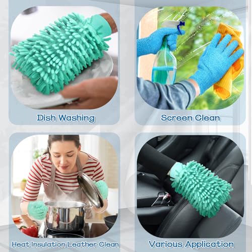 Potchen 6 Pcs Microfiber Dusting Mitt Glove for Plant - color: Light Blue