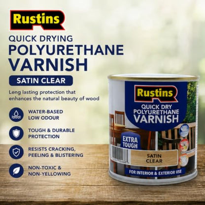Rustins Quick Dry Polyurethane Varnish Satin Clear 250ml | 8.5 Fl. Oz. - color: Clear, size: 250ml