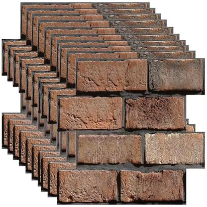 3D Brick Wall Panels Peel and Stick,10 PCS PVC Textured Wall Tiles - color: 4Lines Seamless Brown Stone