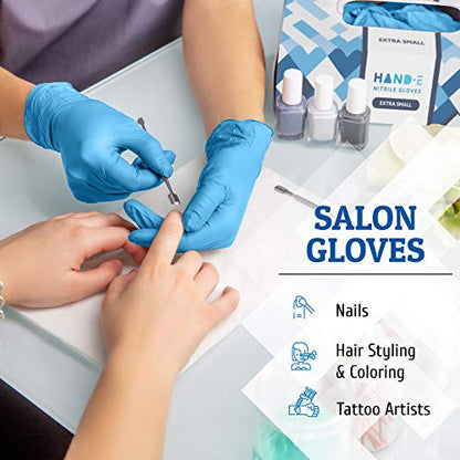 Hand-E Touch Blue Nitrile Disposable Gloves - Latex Free Medical Exam Gloves, Powder Free, Food Safe, Cooking - style: Medium