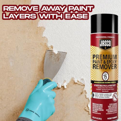 Fast-Acting Paint Stripper - Jasco Premium Paint & Epoxy Remover - 16 Oz - Removes Paint Epoxy Varnish Lacquer Shellac Synthetic Coatings and More - Available with Omni Depot Gloves