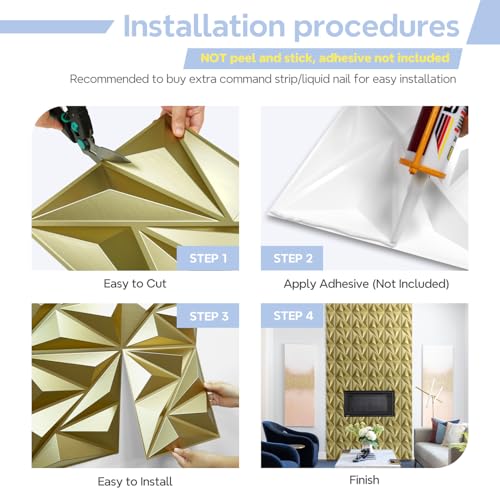 STICKGOO 3D Wall Panels Diamond, Champaign Gold, 12''x12'', 33 Pack - color: Champaign Golden
