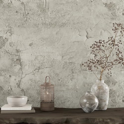 VEELIKE 15.7''x118'' Old Cracked Beige Concrete Wallpaper Peel and Stick Removable Industrial Wallpaper for Bedroom Living Room Accent Wall Self Adhesive Concrete Contact Paper for Countertops Walls - size: 15.7" x 118"