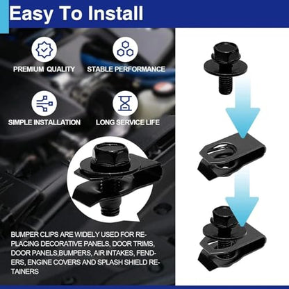 20Pcs Automotive Body Screws Clips, Extruded U Nuts and Bolts Kit for Bumper Fender Liner YUBJIANG