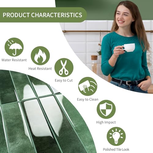 10 Sheets Upgraded Thicker Design Subway Tile Peel and Stick Backsplash - color: Forest Green