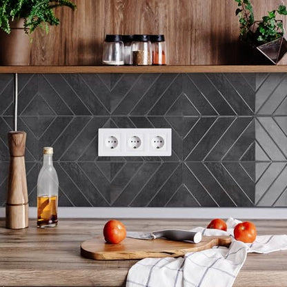 STICKGOO Herringbone Peel and Stick Backsplash, Shiny Black, 10 Sheets - color: Shiny Black With Dark Grey Grout, size: Pack of 10