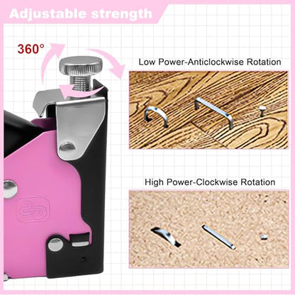 3-in-1 Pink Staple Gun, Manual Upholstery Staple Gun with 600 Staples for Crafts, Fabric, Furniture Repair, Wood & DIY
