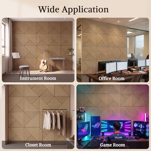 Acoustic Wall Panels, 8 Piece 23.62"X 23.62" PVC Peel and Stick Wall Panels - color: Oak-Elysian Step Vortex, size: 94 X 48 Inches