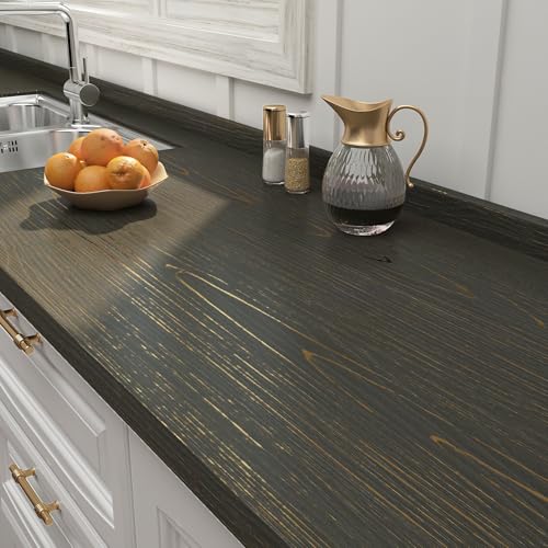 FunStick Thick Dark Brown Wood Contact Paper for Countertops Cabinets Removable Wood Wallpaper for Kitchen Countertop Contact Paper Peel and Stick Waterproof Wood Grain Contact Paper for Table 16"x80" - color: Brown and Gold, size: 15.8" x 78.8"