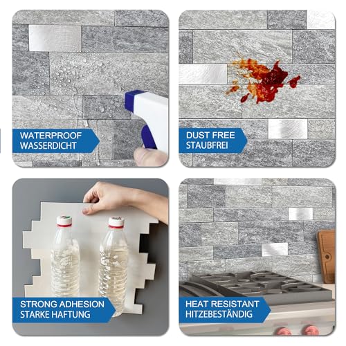 Stone Peel Stick Backsplash Tiles Kitchen Wall Gray Silver 5pcs - color: Gray Silver, size: 5sheets