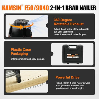 F50/9040 18 Gauge Pneumatic Brad Nailer, 2 in 1 Finish Nailer