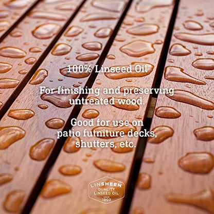 LinSheen Raw Linseed Oil – Flaxseed Wood Treatment Conditioner to Rejuvenate, Restore and Condition Wood Patio Furniture, Decks to Kitchen Cutting Boards, 32 oz Bottle - size: 32 Fl Oz (Pack of 1)