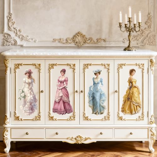 Peacoblue Victorian Woman Rub On Transfers for Furniture Craft 6"x12" - style: Victorian Woman