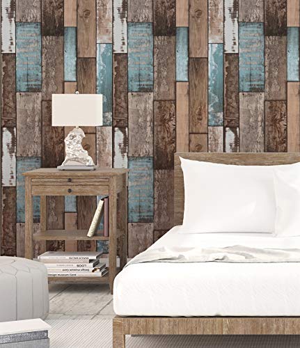 EeeComing 393"X17.7" Wood Wallpaper Peel and Stick Wood Look Grain Plank Contact Paper Vintage Wall Paper Stick and Peel Self Adhesive Removable Wallpaper Rustic Distressed Faux Vinyl Roll