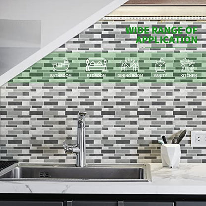 LONGKING Peel & Stick Backsplash Tile for Kitchen, Gray Stick on Tile (10 Sheets) - color: Gray, size: 12 inches x 12 inches