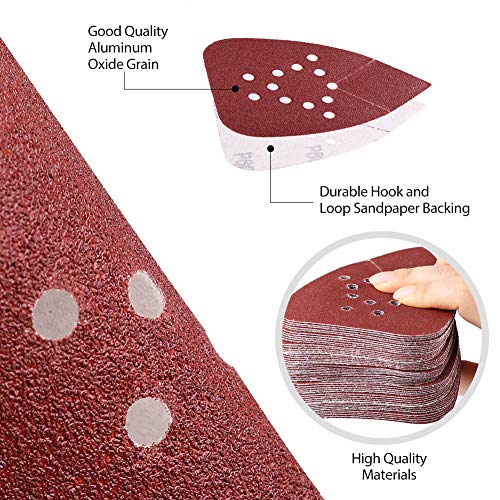 LotFancy Sanding Pads for Black and Decker Mouse Sanders, 50PCS 60 80 120 150 220 Grit Sandpaper Assortment - 12 Hole Hook and Loop Palm Detail Sander Sanding Sheets Sand Paper - size: 60/80/120/150/220 Grit