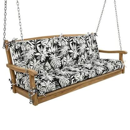 Oxford Fabric Swing Cushions with Backrest & Tie Straps for Patio Bench - color: Black & White